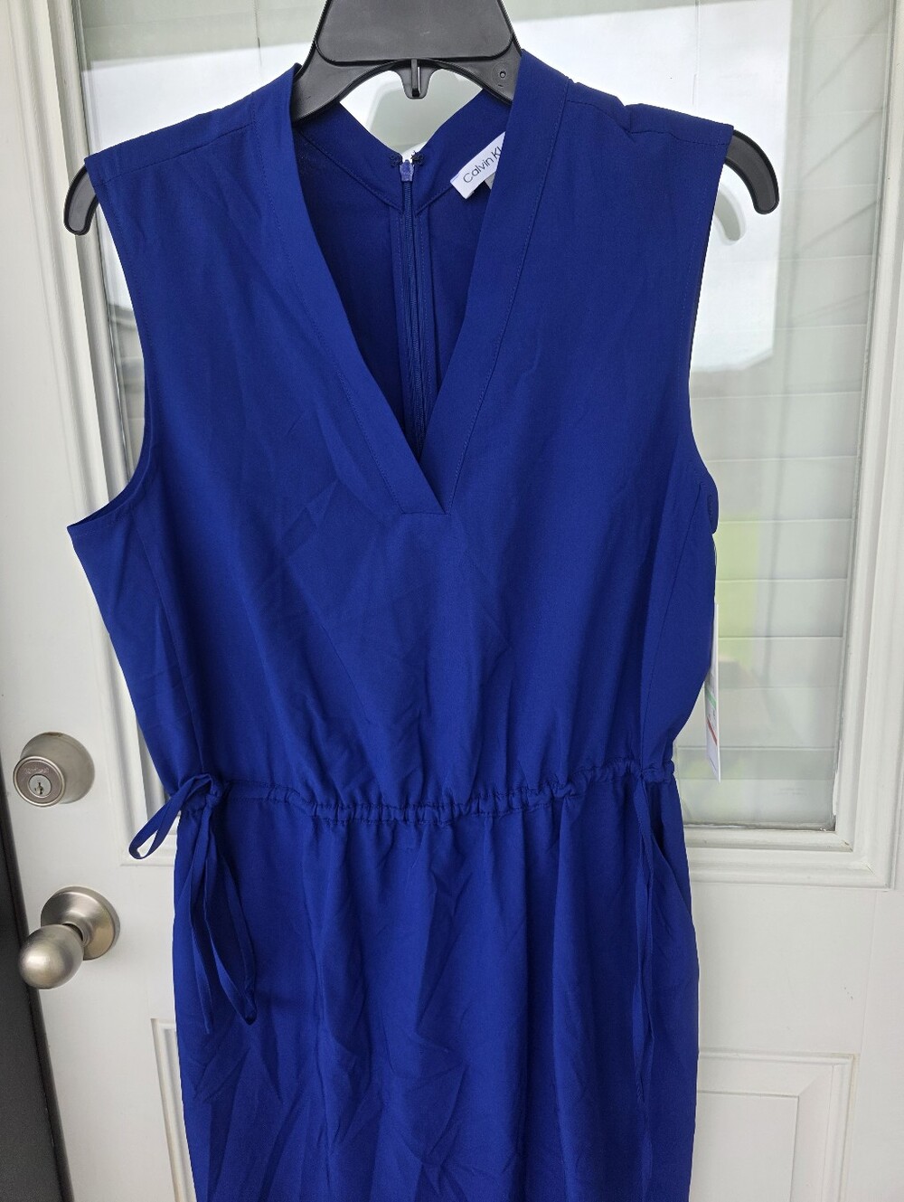 Calvin Klein NWT Blue Dress Sz 8 Sleeveless Drawstring Waist Career Cocktail - Picture 3 of 9